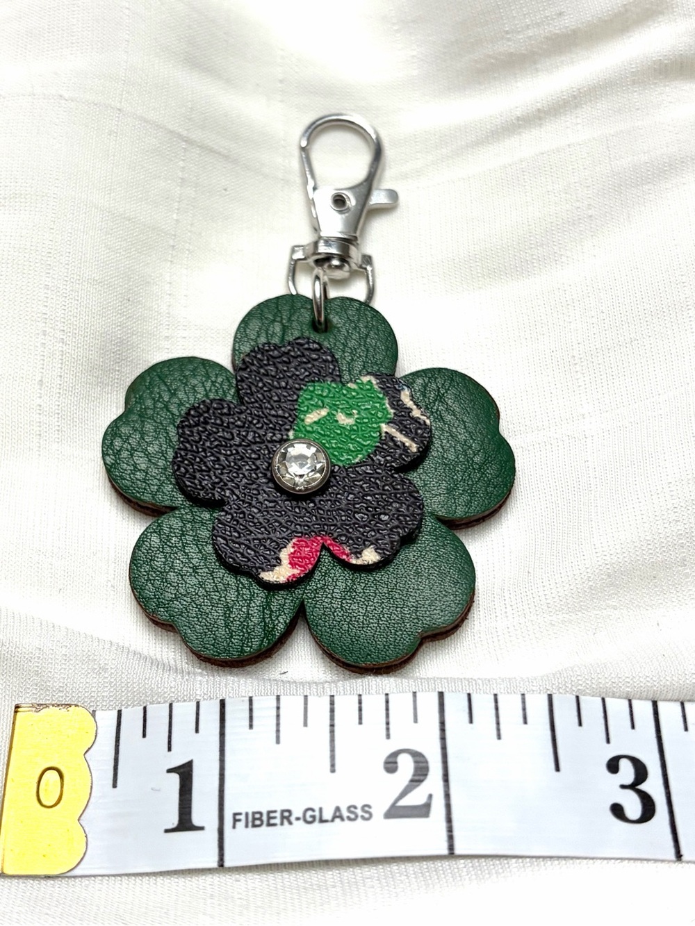 Upcycled COACH Leather Floral Keychain Charm Green Brown Black Floral - Picture 4 of 5